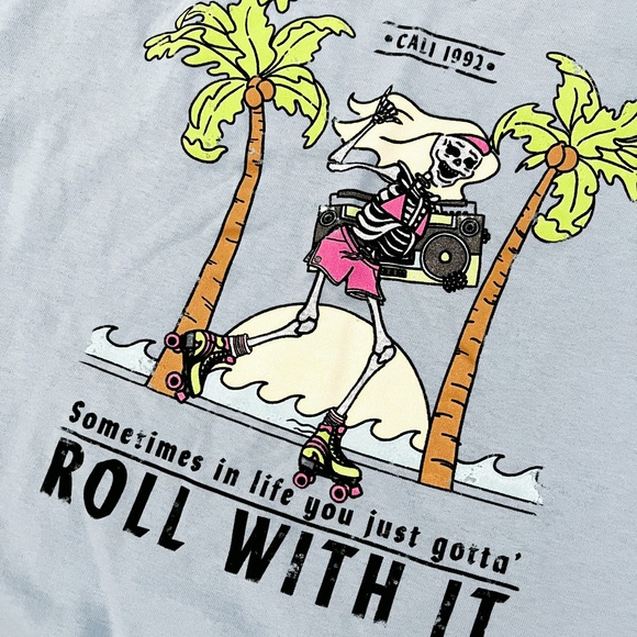 NWT-Dolls Kill DAISY STREET Roll With It Skateboard Skeleton Oversized Tee Shirt - Picture 3 of 5